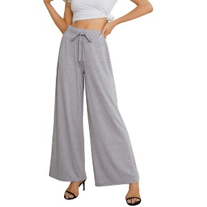 BLUEMING Womens Wide Leg Pants Casual Palazzo Pants Flowy Pants Elastic High Waist Drawstring Lounges - 1 of 4