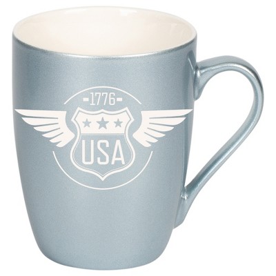 100 North United States of America 10 Ounce Frosted Blue Metallic Finish, Comfortably Fits Your Hands, New Bone China Coffee Tea Cup Mug, USA 1776