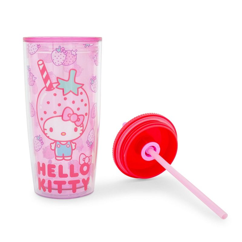 Silver Buffalo Sanrio Hello Kitty Strawberries Plastic Tumbler With Lid and Straw | 20 Ounces, 3 of 7
