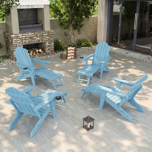 Sonkuki 4-Piece Folding Adirondack Chair with Retractable Ottoman, Fire Pit Patio Chair with Cup Holder Lawn Outdoor Lounge Chair - 1 of 4