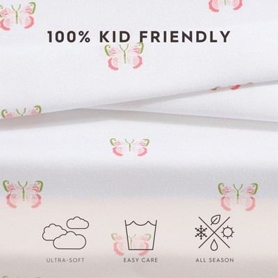 Pink Butterfly Print Twin XL Microfiber Kids Sheet Set