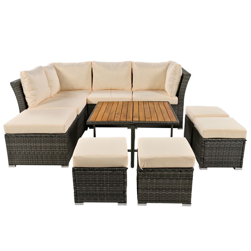 10 PCS Patio Rattan Furniture Set, Outdoor Conversation Sofa Set with CoffeeTable & Ottomans 4M -ModernLuxe, 4 of 12