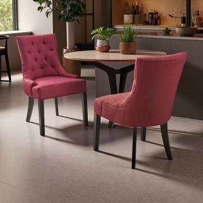 Set of 2 Upholstered Dining Chairs with Curved Tufted Backrest and ...