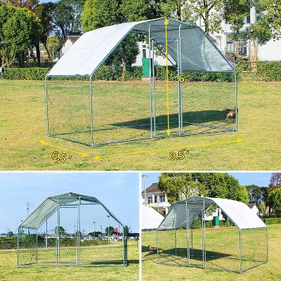 Large Metal Chicken Coop with Waterproof and Anti-UV Cover Walk-in Poultry Cage Chicken Runs for for Duck Rabbit Goose Poultry