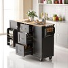 Kitchen Island Cart with Rubber Wood Top, Storage Drawers, Slide-Out Shelves, Spice Rack, Towel Rack, Internal Storage Rack, Mobile Kitchen Cart - 3 of 4