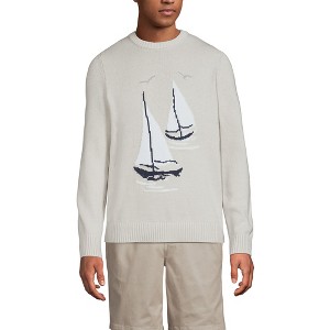 Lands' End Men's Classic Cotton Drifter Signal Flags Crew Neck Sweater - 1 of 4
