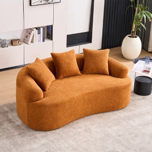 TiramisuBest LY-025S-BG COMPRESSION SOFA: Double-seat beige sofa, Wood Grain Chenille fabric, full sponge compression sofa,double-seat compression - 1 of 4