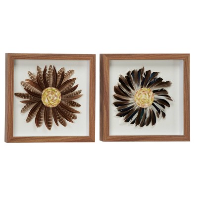 Square Gold Feathers Art in Clear Shadowbox