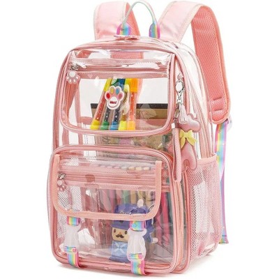 DOMETOUR Clear Backpack for School, PVC Transparent Bookbag with Cute Pendant, Back to School Gifts Backpack for Kids Girls Boys