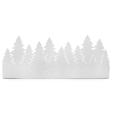 AuldHome Design White Christmas Tree Motif Galvanized Tray, Painted Farmhouse Decor Winter Metal Tray, 16 x 4 x 6 Inches