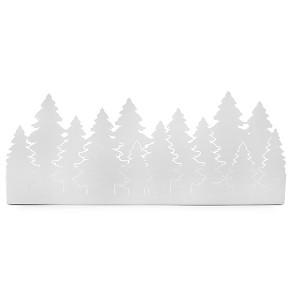 AuldHome Design White Christmas Tree Motif Galvanized Tray, Painted Farmhouse Decor Winter Metal Tray, 16 x 4 x 6 Inches - 1 of 4