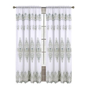RT Designers Collection Daisy Embroidery Grommet Curtain Panel With Attached Valance 54" x 84" Ivory/Teal - 1 of 4