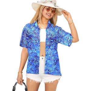 LA LEELA Button Down Shirt for Women Casual Summer Beach Party Floral Tops Blouses Short Sleeve Button Up Hawaiian Dresses for Women - 1 of 4