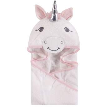Hudson Baby Infant Girl Cotton Animal Hooded Towel, White Unicorn, One Size