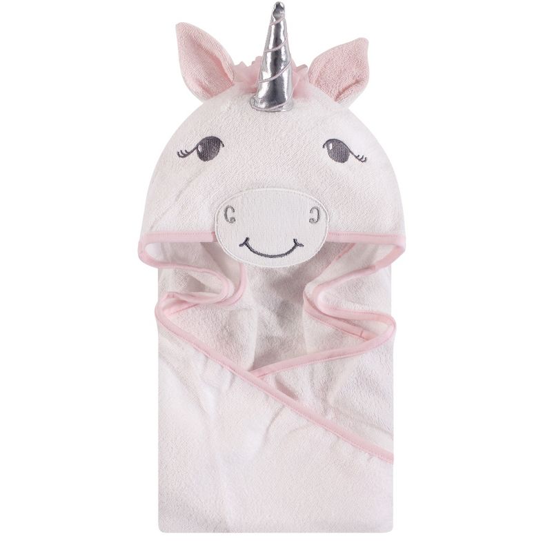 Hudson Baby Infant Girl Cotton Animal Hooded Towel, White Unicorn, One Size, 1 of 3