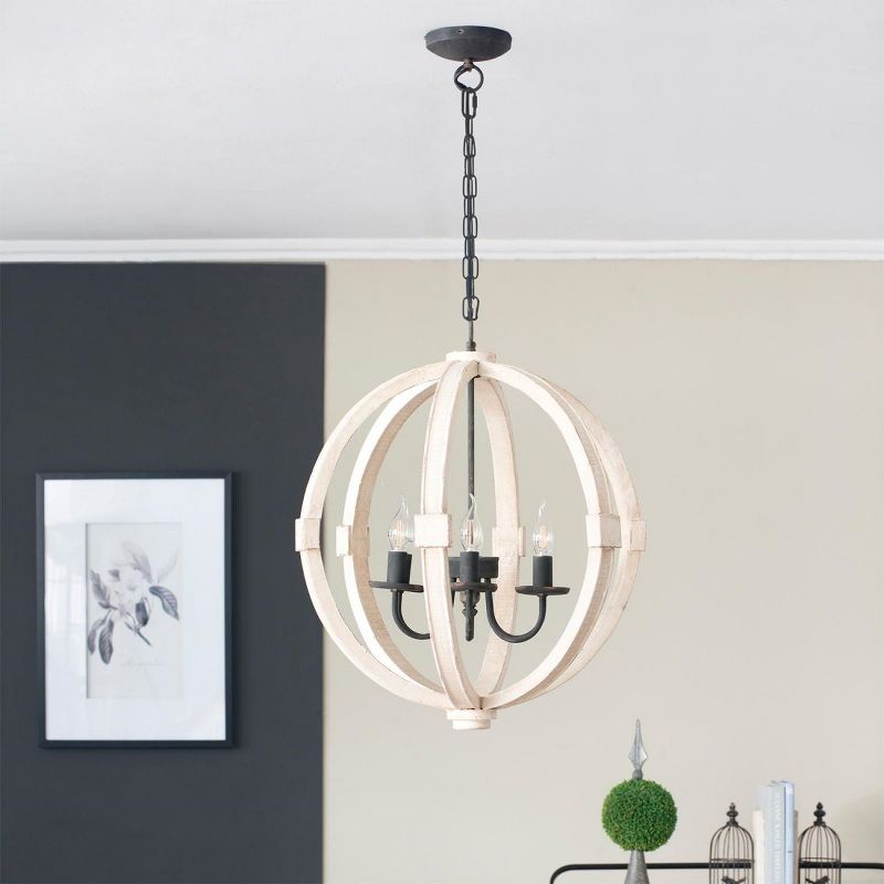 6 - Light Wood Chandelier, Spherical Hanging Light Fixture with Adjustable Chain for Kitchen Dining Room Foyer Entryway, Bulb Not Included, 4 of 8