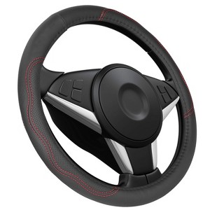 iMountek"Universal 14.5-15in Fiber Leather Steering Wheel Cover, Breathable, Anti-Slip, Odor-Free Protector"Black &Red - 1 of 4