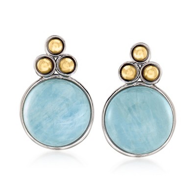 Ross-Simons 16.00 ct. t.w. Aquamarine Earrings in Sterling Silver With 14kt Yellow Gold