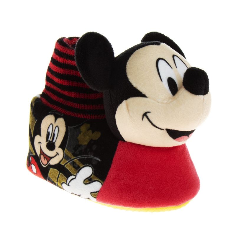 Disney Mickey Mouse 3D Slippers - Kids Cozy Plush Fuzzy Lightweight Warm Comfort Soft House Shoes - Mickey red/black (size 5-12 Toddler - Little Kid), 1 of 9