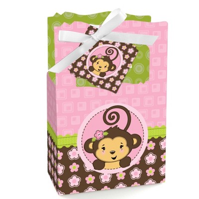 Big Dot of Happiness Pink Monkey Girl - Baby Shower or Birthday Party Favor Boxes - Set of 12