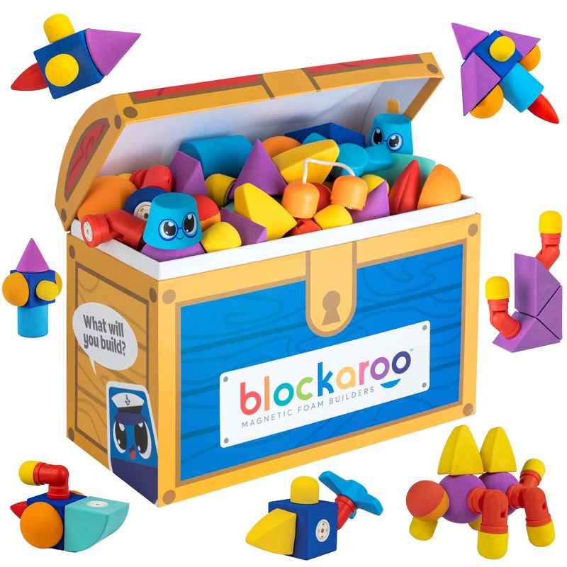 Blockaroo Magnetic Foam Building Blocks, Soft Foam Blocks to Develop Early STEM Learning Skills, Bath Toy for Toddlers & Kids - 100 Piece Set, 1 of 7