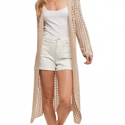 Women's Open Knit Long Line Duster Cardigan - BluIvy