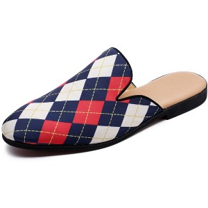 Santimon Mens Slip On Mules Argyle Print Slippers Backless Outdoor Sandals Multicolored - 1 of 4
