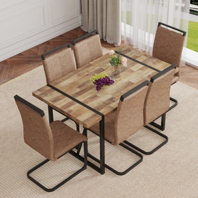 ModernLuxe 5/7 PCS Dining Set for 4/6, Modern Dining Table Set with Upholstered Dining Chairs, Brown+Black