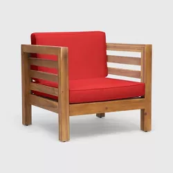 Oana Acacia Wood Club Chair Teak/Red - Christopher Knight Home
