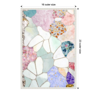 Floral Mosaic Abstract Canvas Art with White Beaded Frame