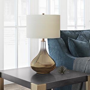 Hudson and Canal 25.5" Tall Drum Table Lamp with Fabric Shade - 1 of 4