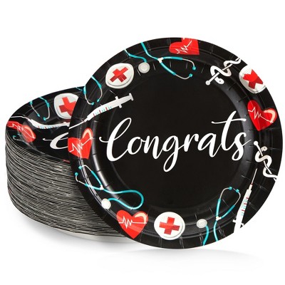Sparkle and Bash 80 Pack Nurse Paper Plates for Nursing Graduation Party Supplies for Student Nurses, Doctors, Medical Professionals, 9 In
