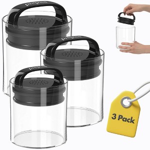 Prepara Evak Fresh Saver Short Vacuum Seal Canisters, Assorted Sizes - Grip Handle Lid, BPA Free Twin-Valve Airtight Jar - Pantry Organizer - (3-Pack) - 1 of 4