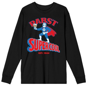 Pabst Blue Ribbon Superhero Bartender Supercool Men's Black Long Sleeve Shirt - 1 of 4