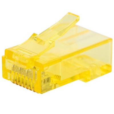 Monoprice 8P8C RJ45 Plug With Inserts For Solid Cat6 Ethernet Cable - Yellow (100 pcs/pack) Gold Plated Contacts