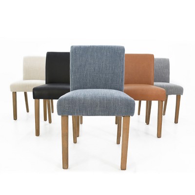 Beige Linen Upholstered Parsons Side Chair Set with Wood Legs