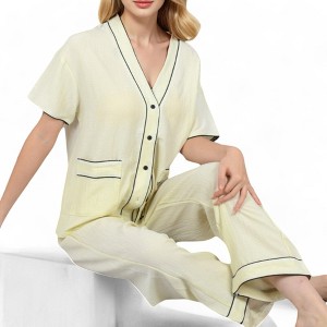 Anna-Kaci Lounge Women's Short Sleeve V-Neck 2-Piece Sleepwear Set with Relaxed Fit - 1 of 4