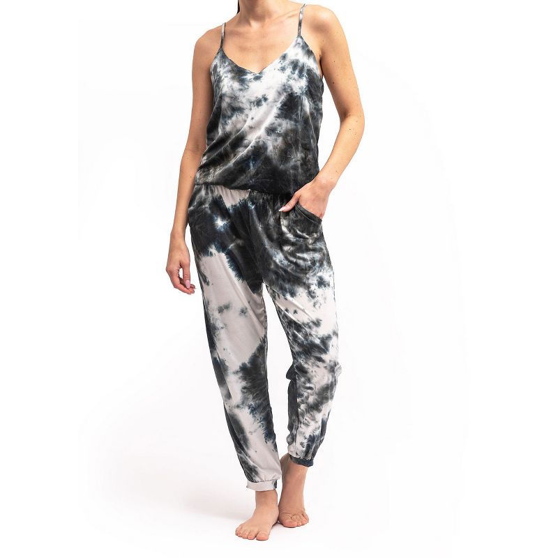 Hello Mello Womens Dyes The Limit Tie Dye Lounge Jumpsuit, 1 of 6