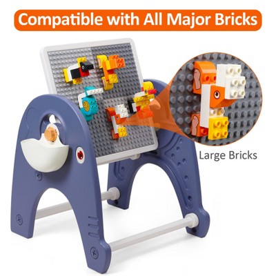 Foldable 4-in-1 Kids Table & Chairs with Building Blocks, Magnetic Whiteboard, Art Easel & Storage