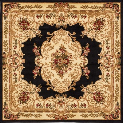 Elegant Square Black Synthetic Indoor Rug 6' Easy Care Stain-Resistant