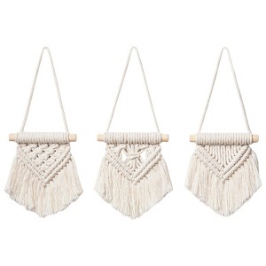 Aoibox Set of 3 Mini Macrame Wall Hangings, Boho Christmas Tree Decor, Woven Art for Nursery, Bathroom, Bedroom, Living Room, Dorm, 3.5''W x 4''H - 1 of 4