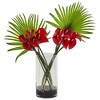 Nearly Natural Calla Lily and Fan Palm Artificial Arrangement in Cylinder Glass Vase, Cream - 3 of 4