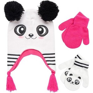 Girls Critter Panda Winter Hat and 2 Pair Gloves or Mittens (Toddler/Little Girls) - 1 of 4