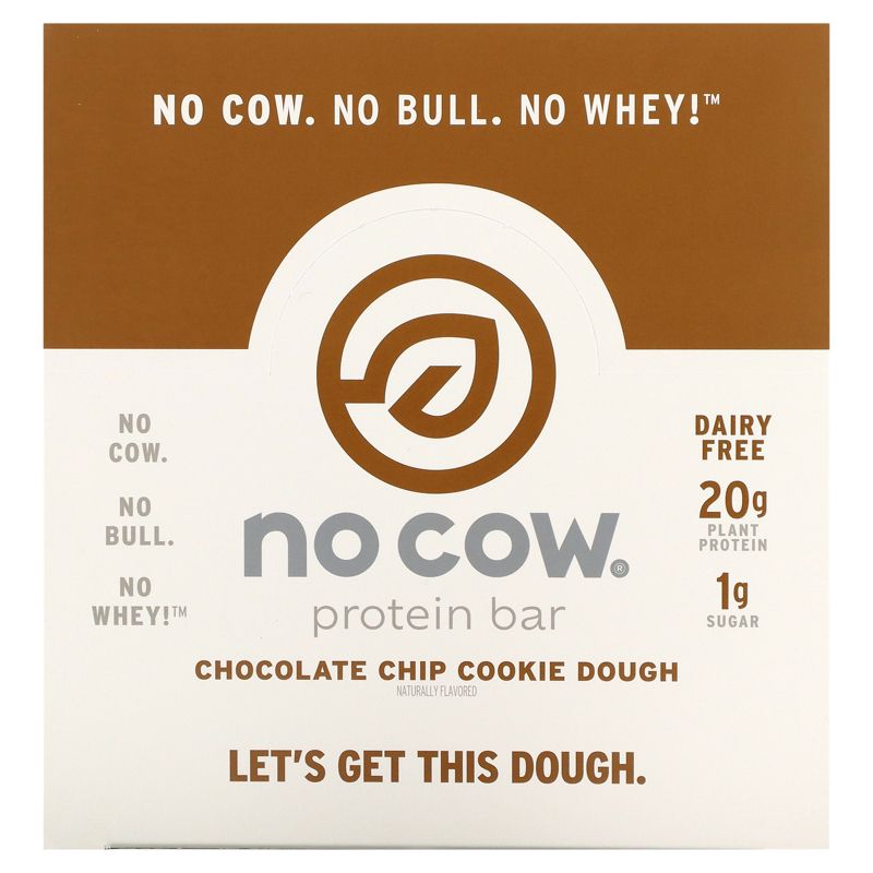 No Cow Protein Bar,  Chocolate Chip Cookie Dough, 12 Bars, 2.12 oz (60 g) Each, 1 of 3