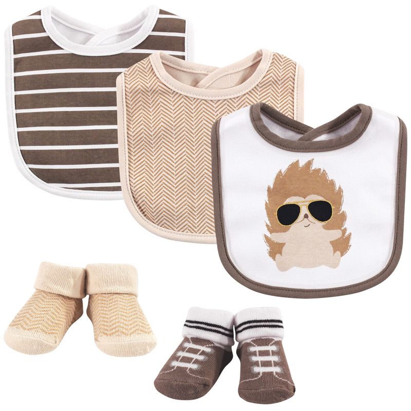 Hudson Baby Infant Boy Cotton Bib and Sock Set 5pk, Mr. Hedgehog, One Size, 1 of 3