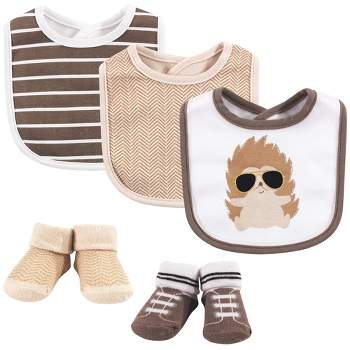 Hudson Baby Infant Boy Cotton Bib and Sock Set 5pk, Mr. Hedgehog, One Size