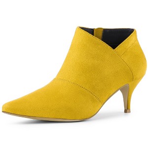 Allegra K Women's Pointed Toe Kitten Heel Cut-out Ankle Boots - 1 of 4