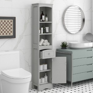 TOBILI Tall Bathroom Cabinet, Freestanding Storage Cabinet with Drawer, MDF Board, Adjustable Shelf, Grey - 1 of 4