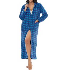 ADR Women's Zip Up Robe with Hood, Women's Long Zipper Robe, Warm Cozy Hooded Bathrobe - 1 of 3