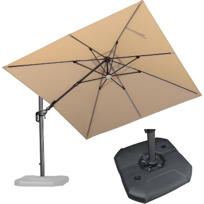 PURPLE LEAF 10x10 Ft Cantilever Umbrella Square Solar Powered LED Outdoor Patio Umbrella with 360°Rotation Adjustable With Base